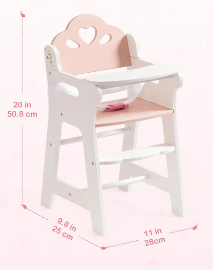 Chaise haute pour poupées en bois