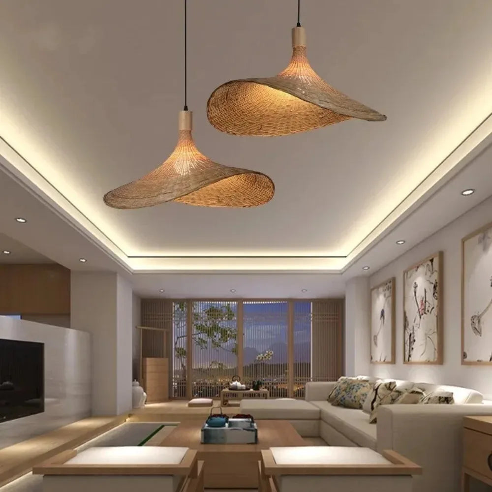 Suspension luminaire en rotin