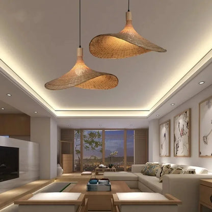 Suspension luminaire en rotin