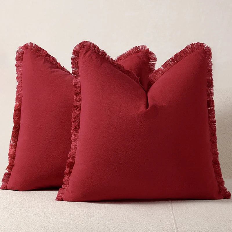 Housse de coussin à frange