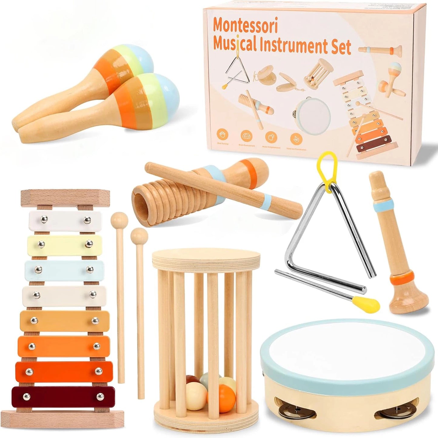Jeux musicaux en bois certifiés CE – xylophone & maracas pour enfants 3 à 6 ans