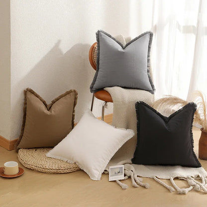 Housse de coussin à frange