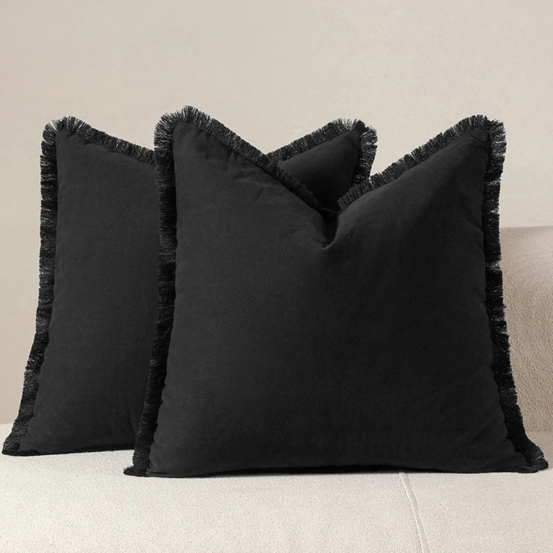 Housse de coussin à frange