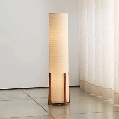 Lampadaire scandinave en bois naturel – Abat-jour en tissu clair