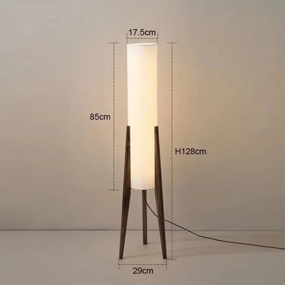 Lampadaire en bois massif style nordique – Abat-jour en tissu beige