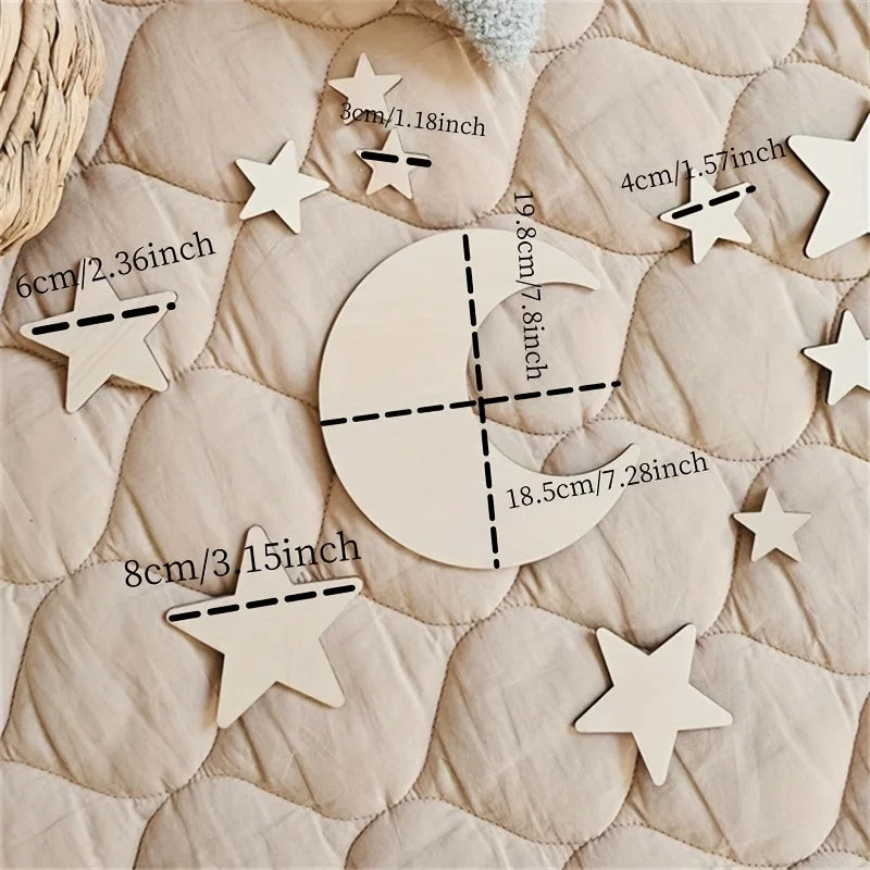 Étoiles et lunes en bois adhésives